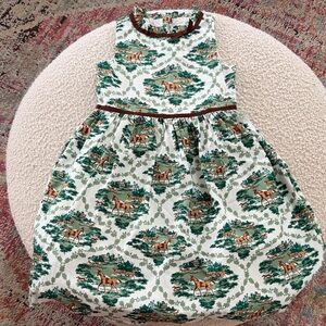 Janie and Jack Green and Brown Toile Horse Print Party Dress
